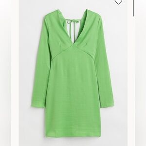 H&M Womens Green Satin V Neck Mini Dress, Size XL